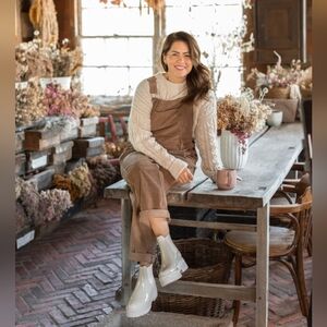 Joe Fresh caramel corduroy overalls